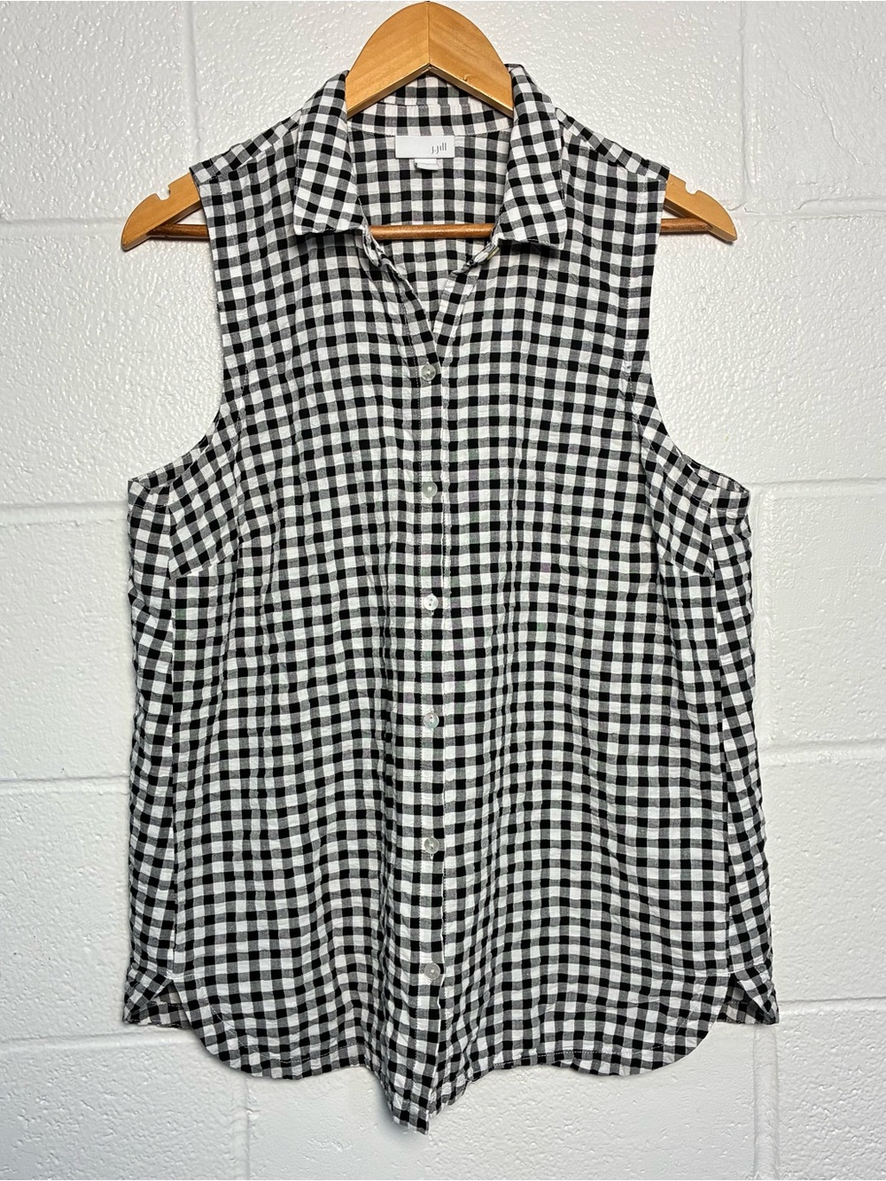 J Jill gingham plaid collared tank shirt linen cotton lyocell blend